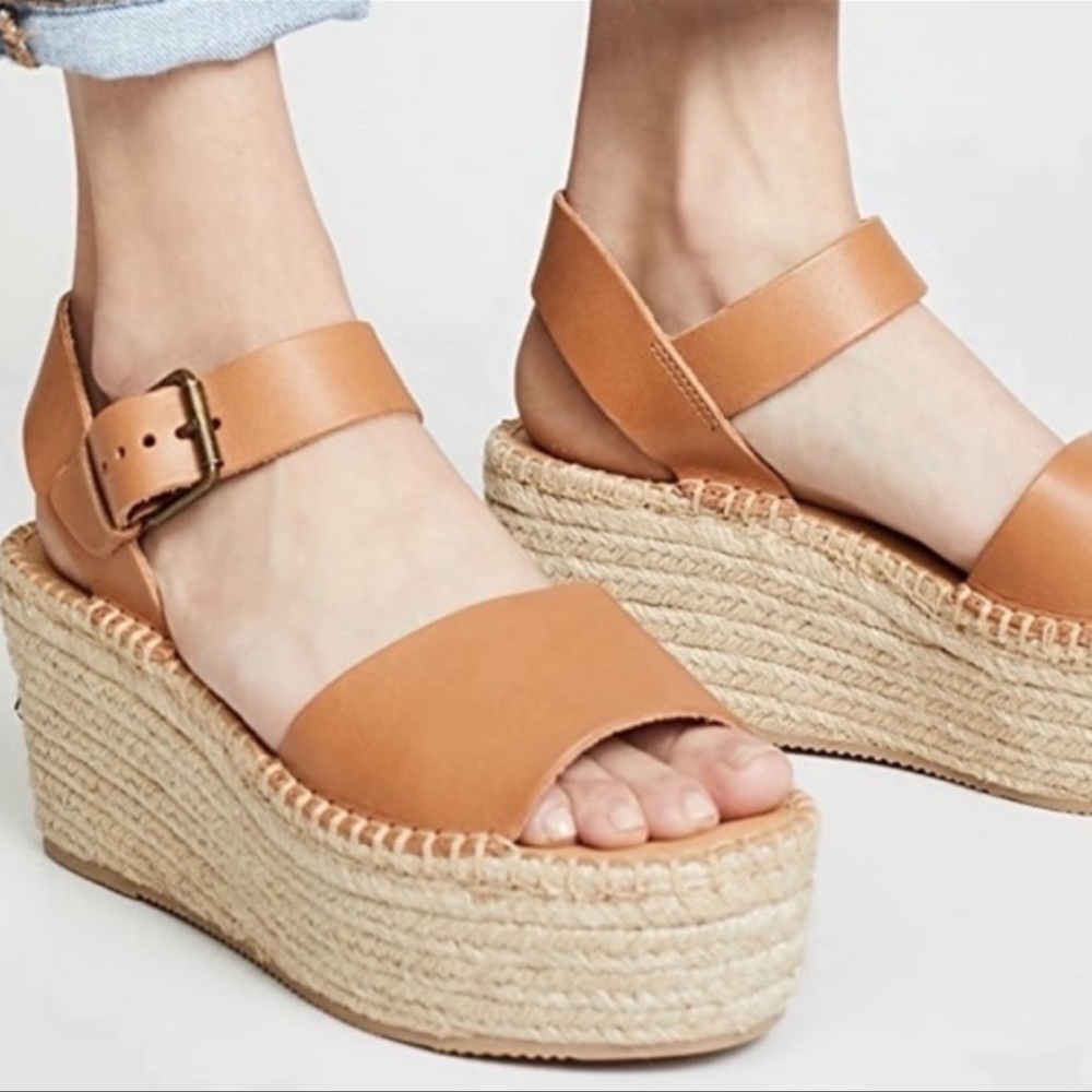 NEW Soludos Minorca High Platform Sandals Leather Nude Size 9.5 NWT